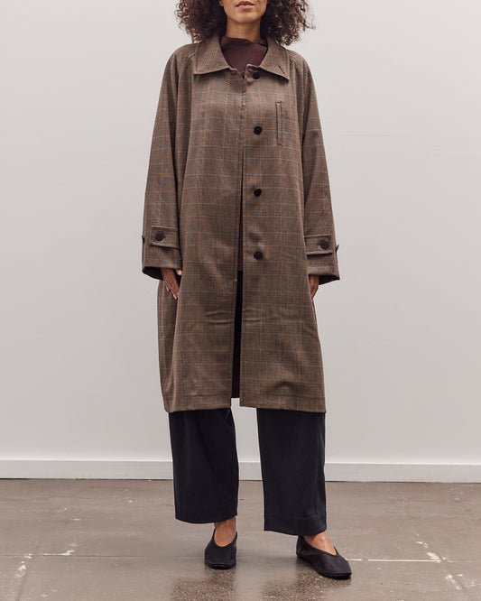 Wool Blend Plaid Trench Coat, Brown Plaid