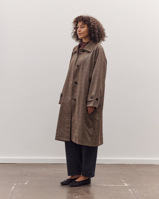 Wool Blend Plaid Trench Coat, Brown Plaid