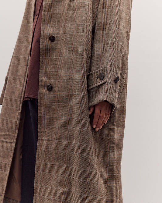 Wool Blend Plaid Trench Coat, Brown Plaid