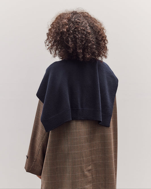 Wool Blend Knit Shawl, Navy