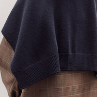 Wool Blend Knit Shawl, Navy