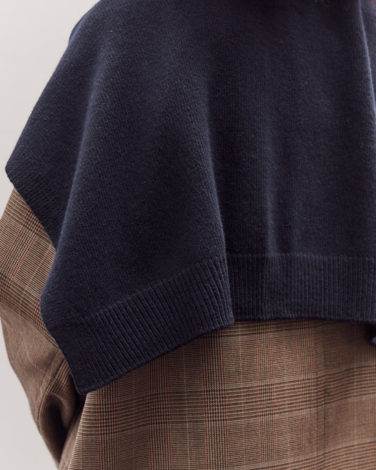 Wool Blend Knit Shawl, Navy