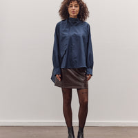 Silk Blend Tie-Neck Blouse, Navy