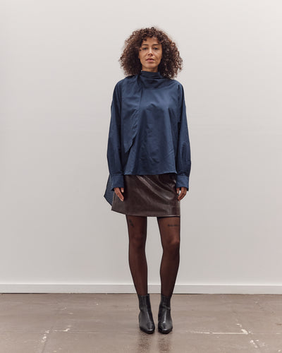 Silk Blend Tie-Neck Blouse, Navy