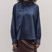 Silk Blend Tie-Neck Blouse, Navy