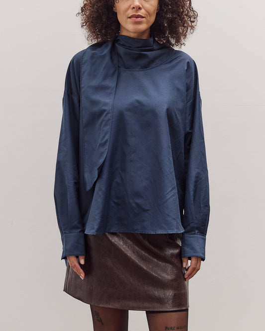 Silk Blend Tie-Neck Blouse, Navy