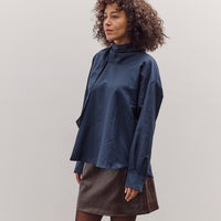 Silk Blend Tie-Neck Blouse, Navy