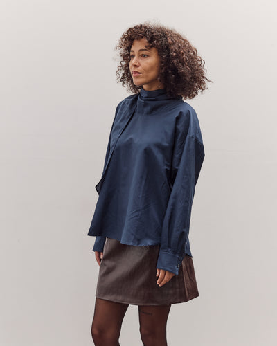 Silk Blend Tie-Neck Blouse, Navy