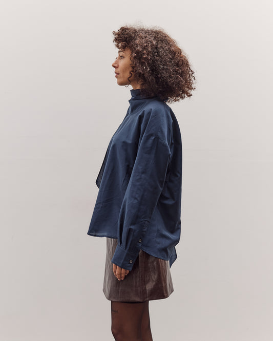 Silk Blend Tie-Neck Blouse, Navy