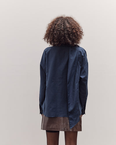 Silk Blend Tie-Neck Blouse, Navy