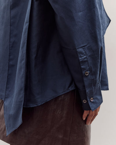 Silk Blend Tie-Neck Blouse, Navy