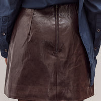 Faux Leather Mini Skirt, Brown