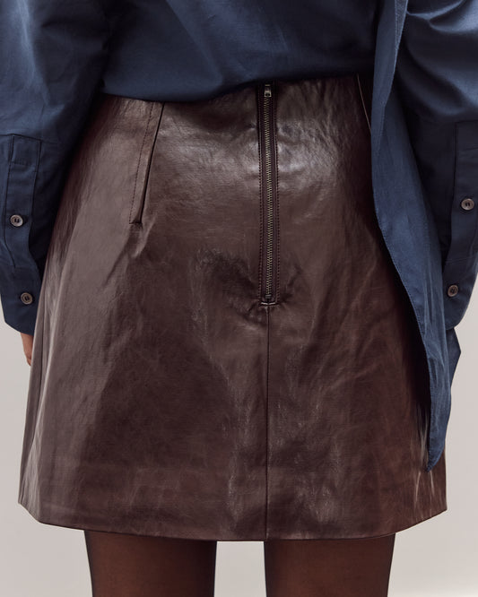 Faux Leather Mini Skirt, Brown