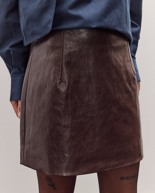 Faux Leather Mini Skirt, Brown