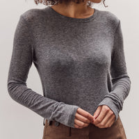 Wool Tencel Crew Neck Top, Heather Gray