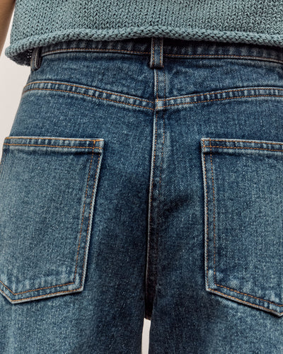 Mijeong Park Barrel Leg Patch Denim, Blue