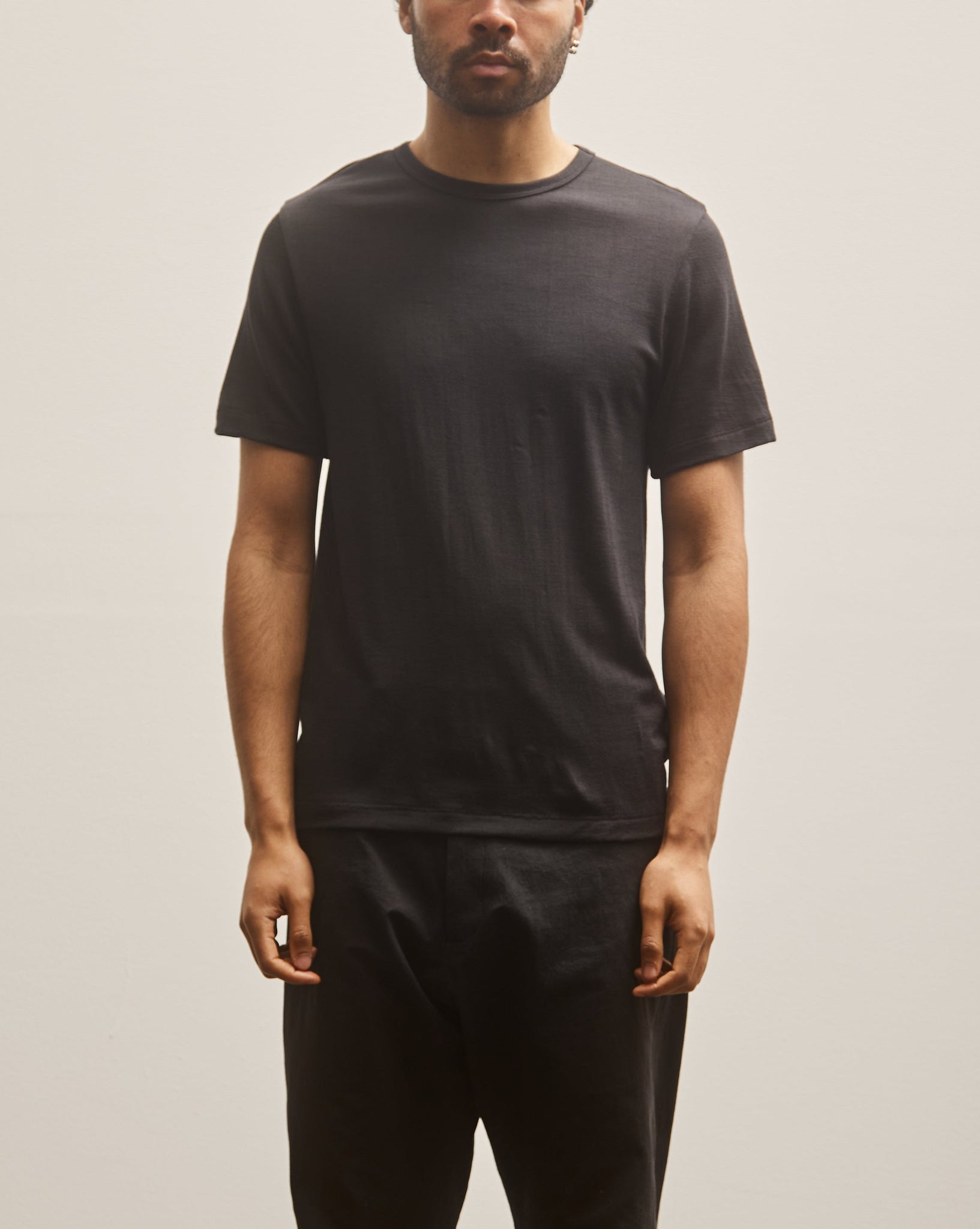 Merz b. Schwanen 2W15 Loopwheeled Merino T-shirt, Deep Black