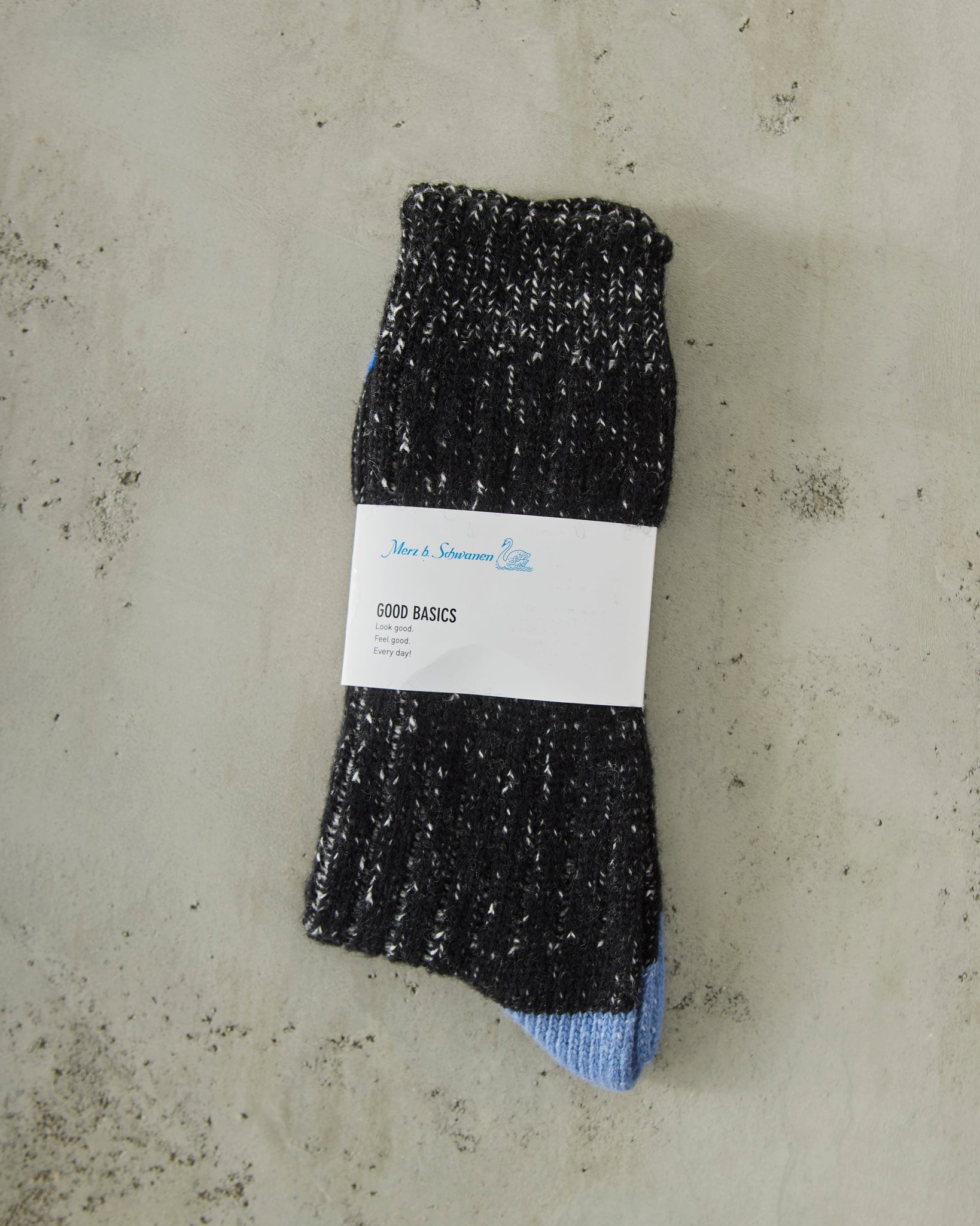 Merz b. Schwanen Merino Wool Socks, Deep Black/Nature