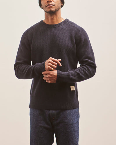 Merz b. Schwanen Ribbed Crewneck Pullover, Dark Navy