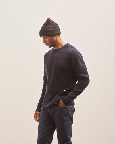 Merz b. Schwanen Ribbed Crewneck Pullover, Dark Navy