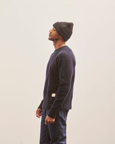 Merz b. Schwanen Ribbed Crewneck Pullover, Dark Navy