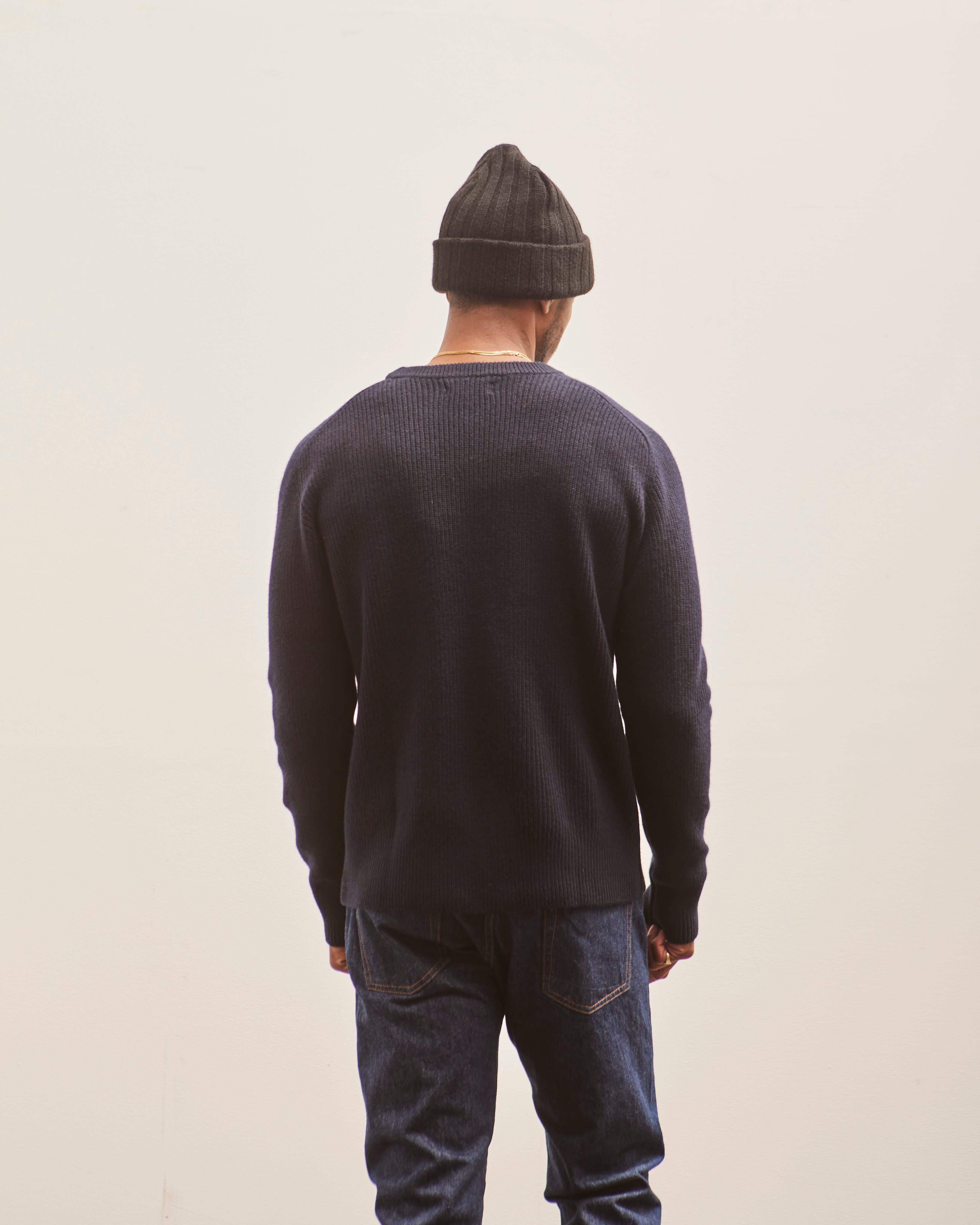 Merz b. Schwanen Ribbed Crewneck Pullover, Dark Navy – Glasswing