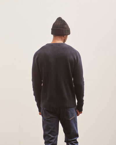 Merz b. Schwanen Ribbed Crewneck Pullover, Dark Navy