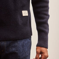 Merz b. Schwanen Ribbed Crewneck Pullover, Dark Navy