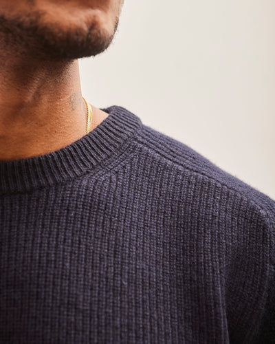 Merz b. Schwanen Ribbed Crewneck Pullover, Dark Navy