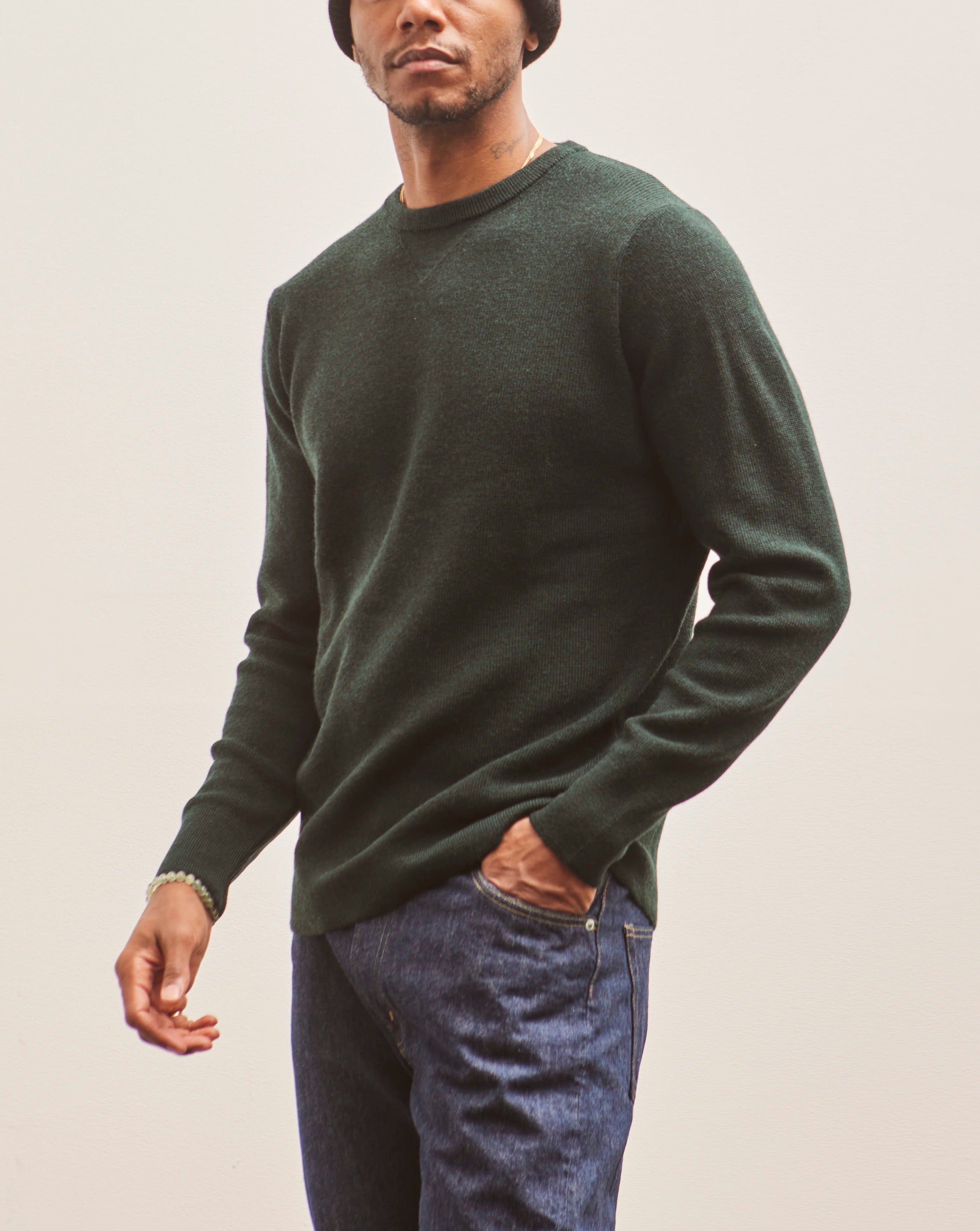 Merz b. Schwanen Ribbed Crewneck Pullover, Dark Teal – Glasswing