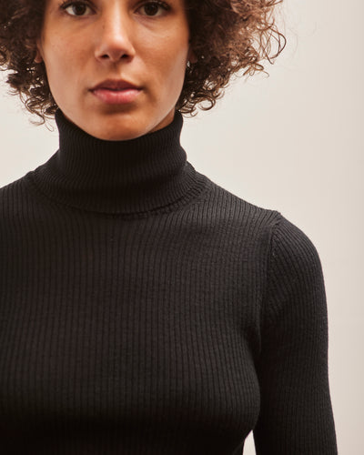 Merz b. Schwanen Ribbed Turtleneck Pullover, Deep Black