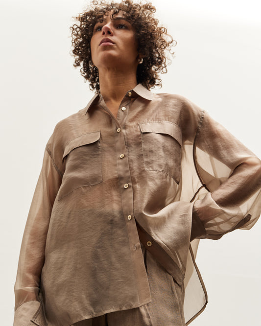 Mijeong Park Organza Sheer Blouse, Dark Beige