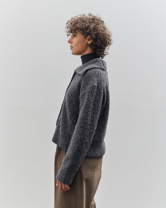 Mijeong Park Spread Collar Boucle Cardigan, Charcoal