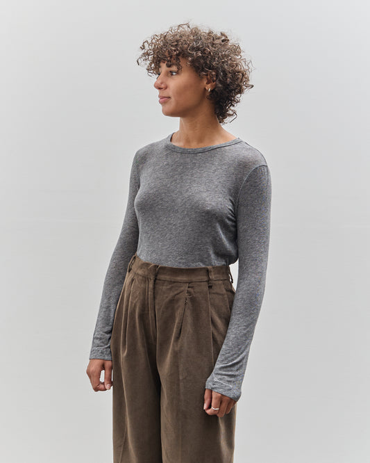 Mijeong Park Wool Tencel Crewneck Top, Heather Grey