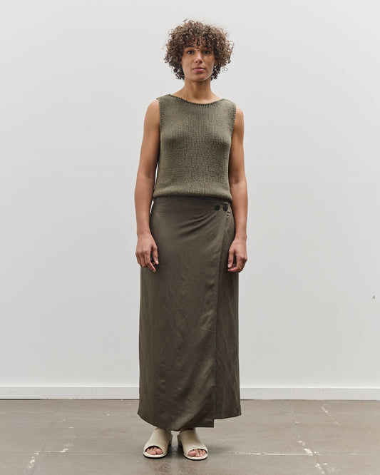 Mijeong Park Linen Blend Maxi Wrap Skirt, Olive