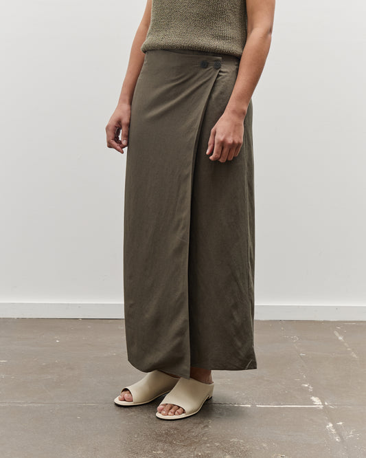 Mijeong Park Linen Blend Maxi Wrap Skirt, Olive