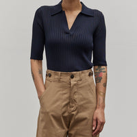 Mijeong Park Sheer Ribbed Collared Top, Navy