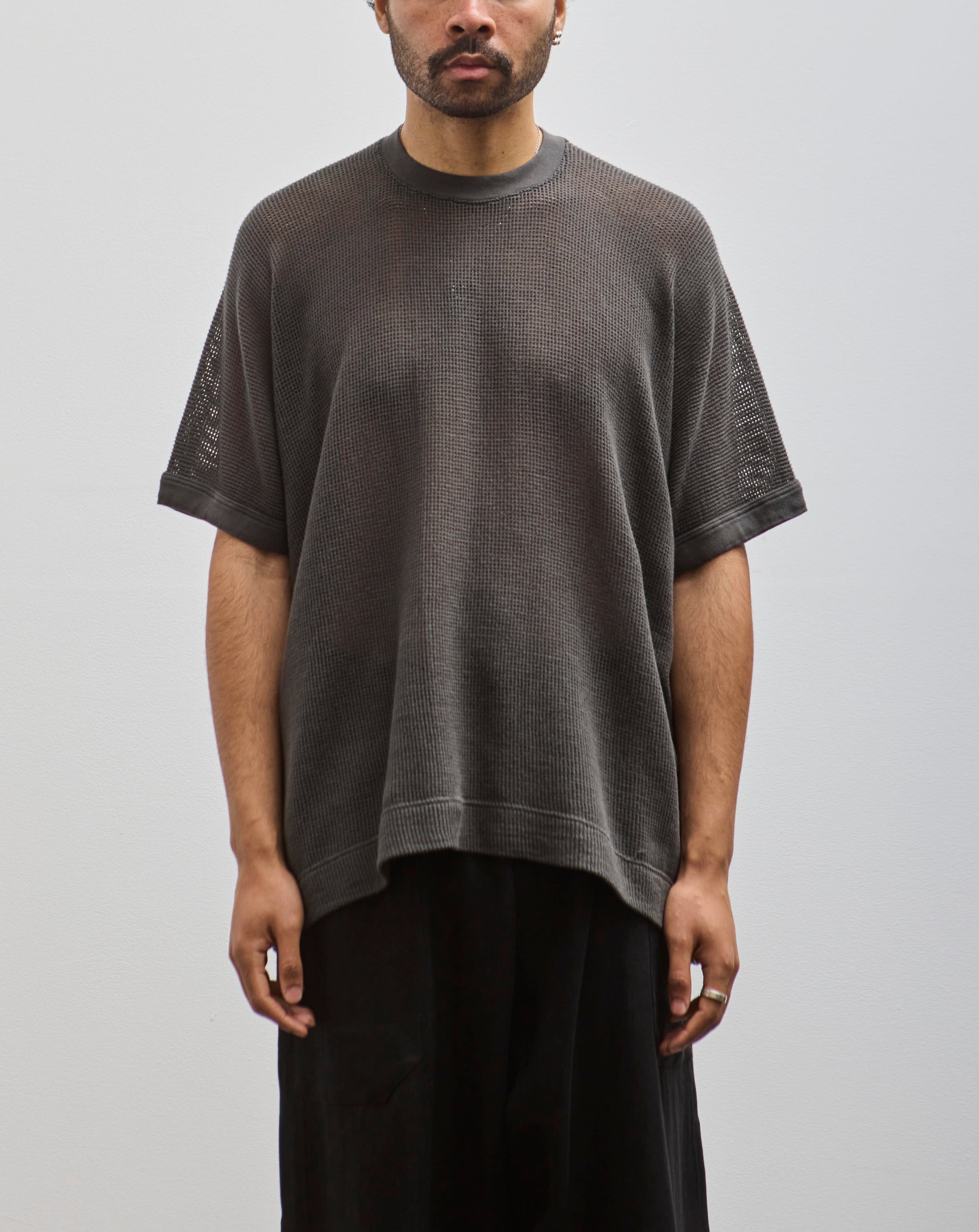 【OPENING PROJECT】 Curved Line Mesh T Shirt - Black O-Project Basic Tee, Off Black Mesh – Glasswing