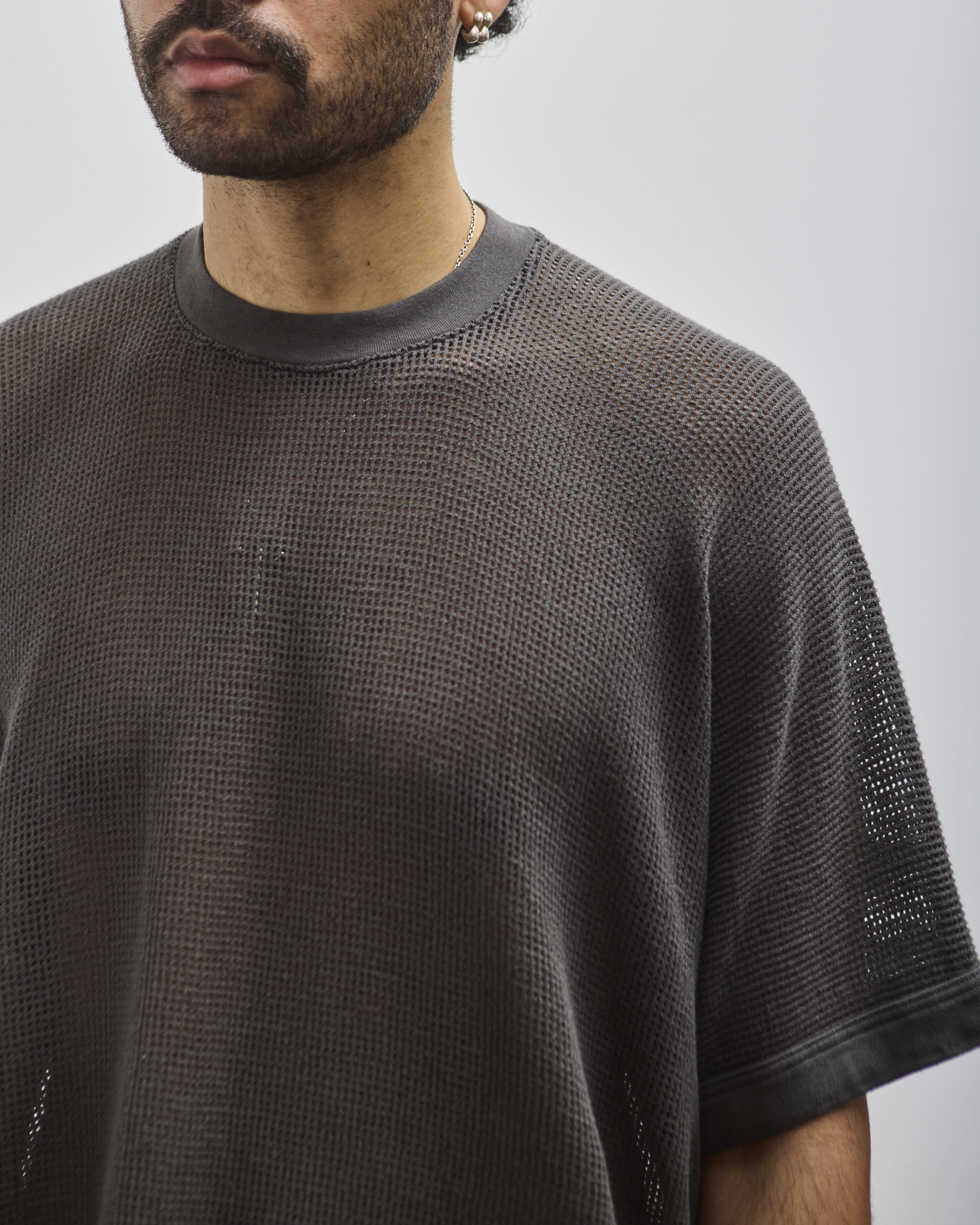 【OPENING PROJECT】 Curved Line Mesh T Shirt - Black Shirts - OPENING PROJECT