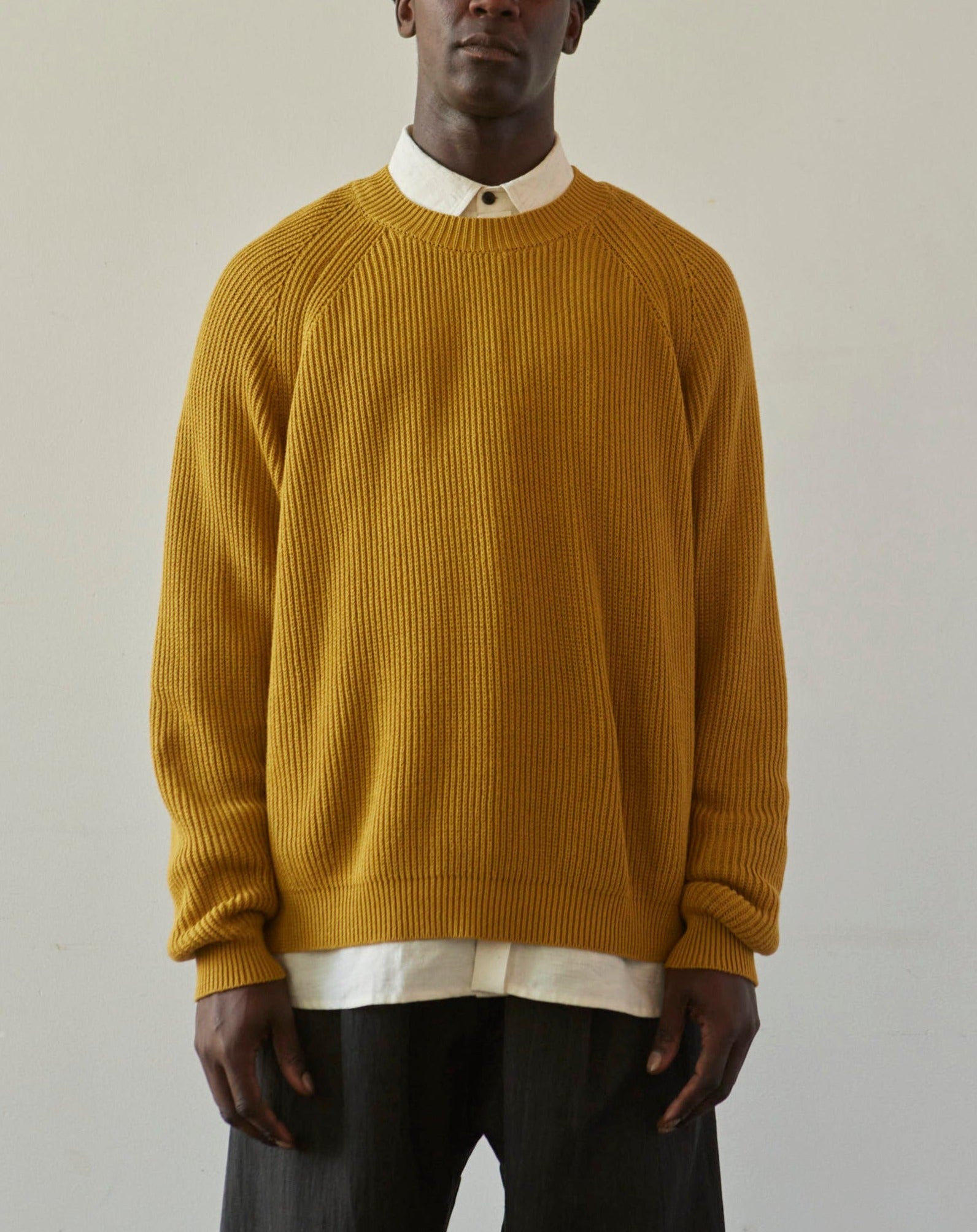 O-Project Knitted Crewneck, Yellow Gold | Glasswing
