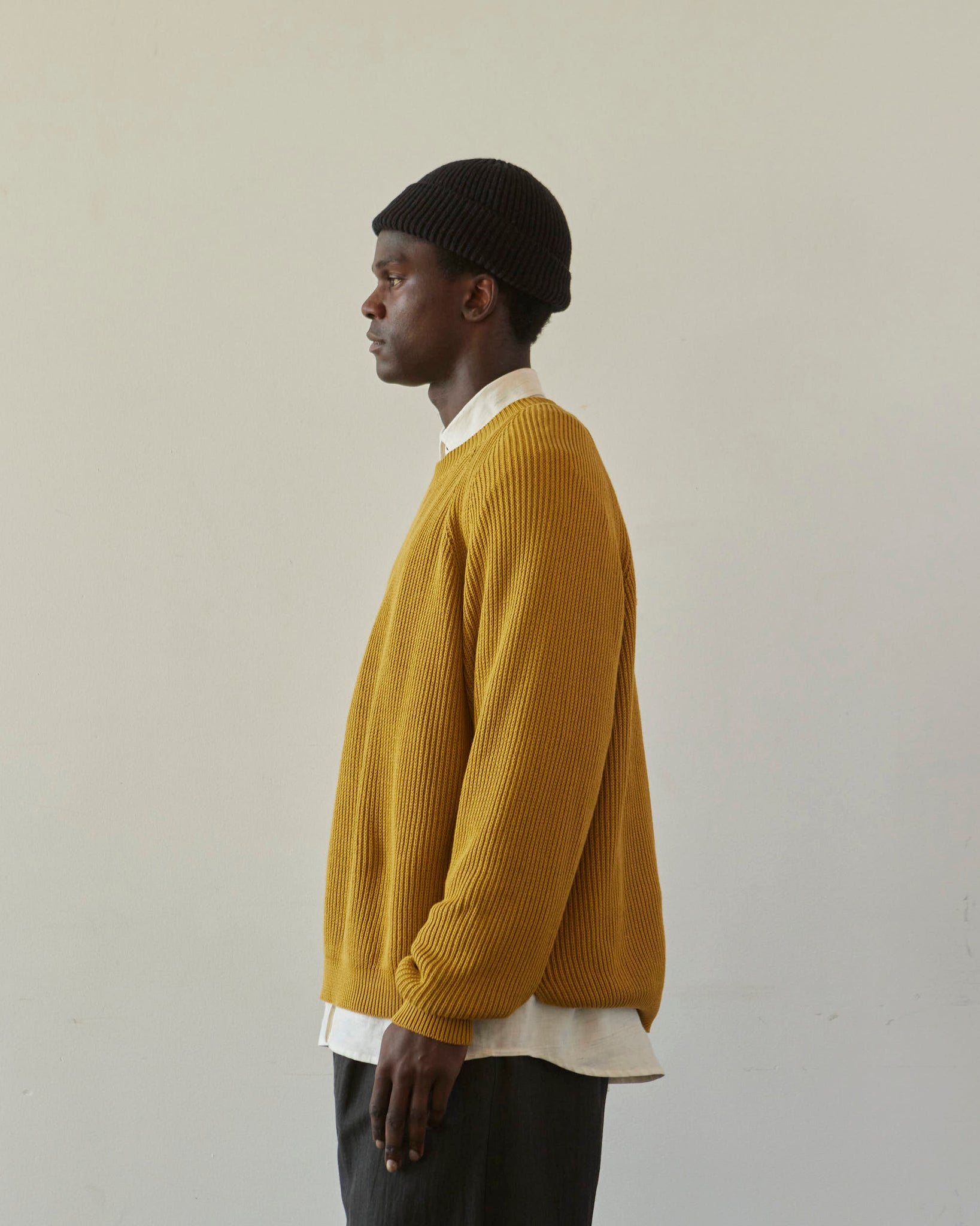 O-Project Knitted Crewneck, Yellow Gold | Glasswing