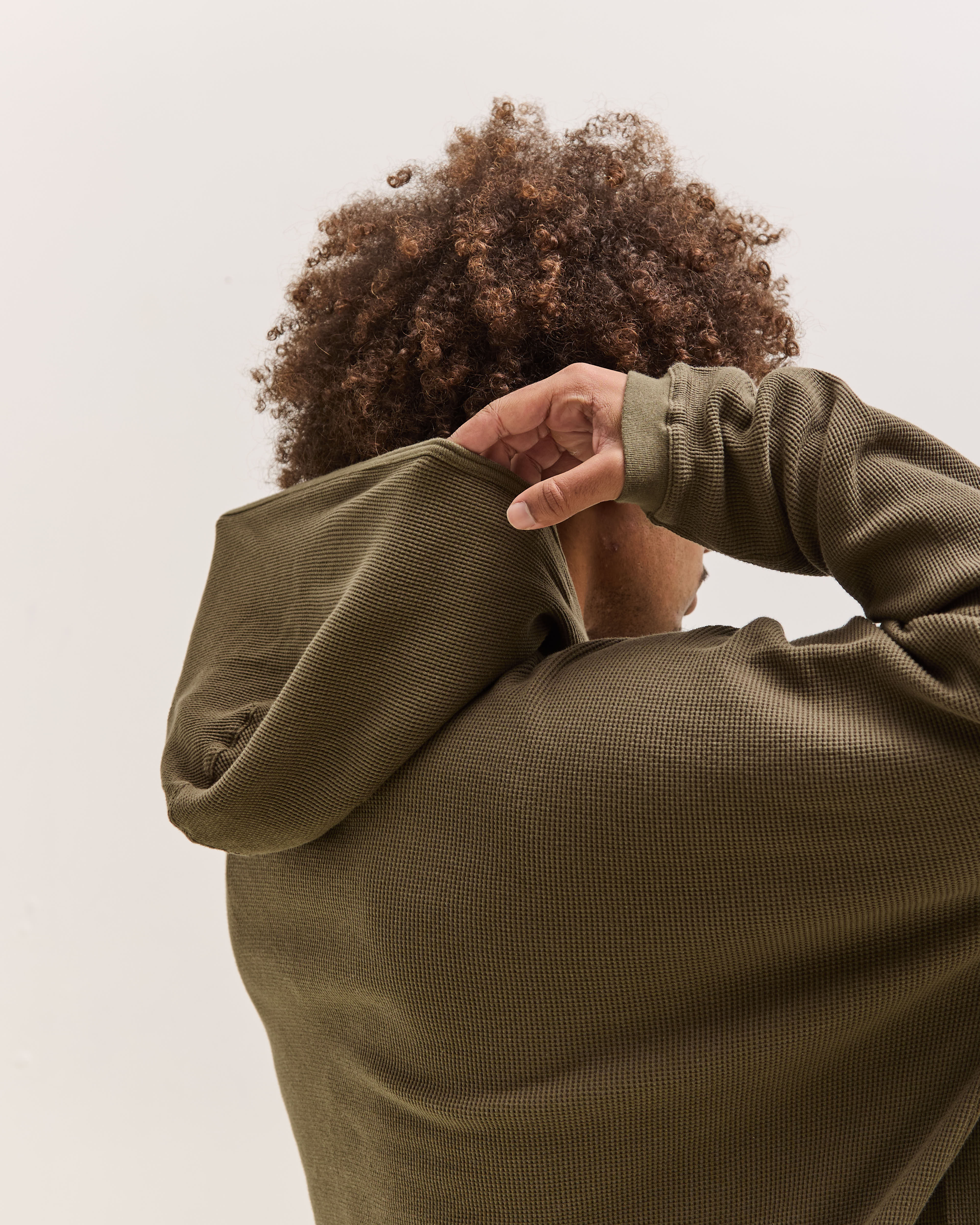 JAN-JAN VAN ESSCHE パーカー O by Jan-Jan Van Essche Wide Fit Hooded Waffle, Army Green – Glasswing