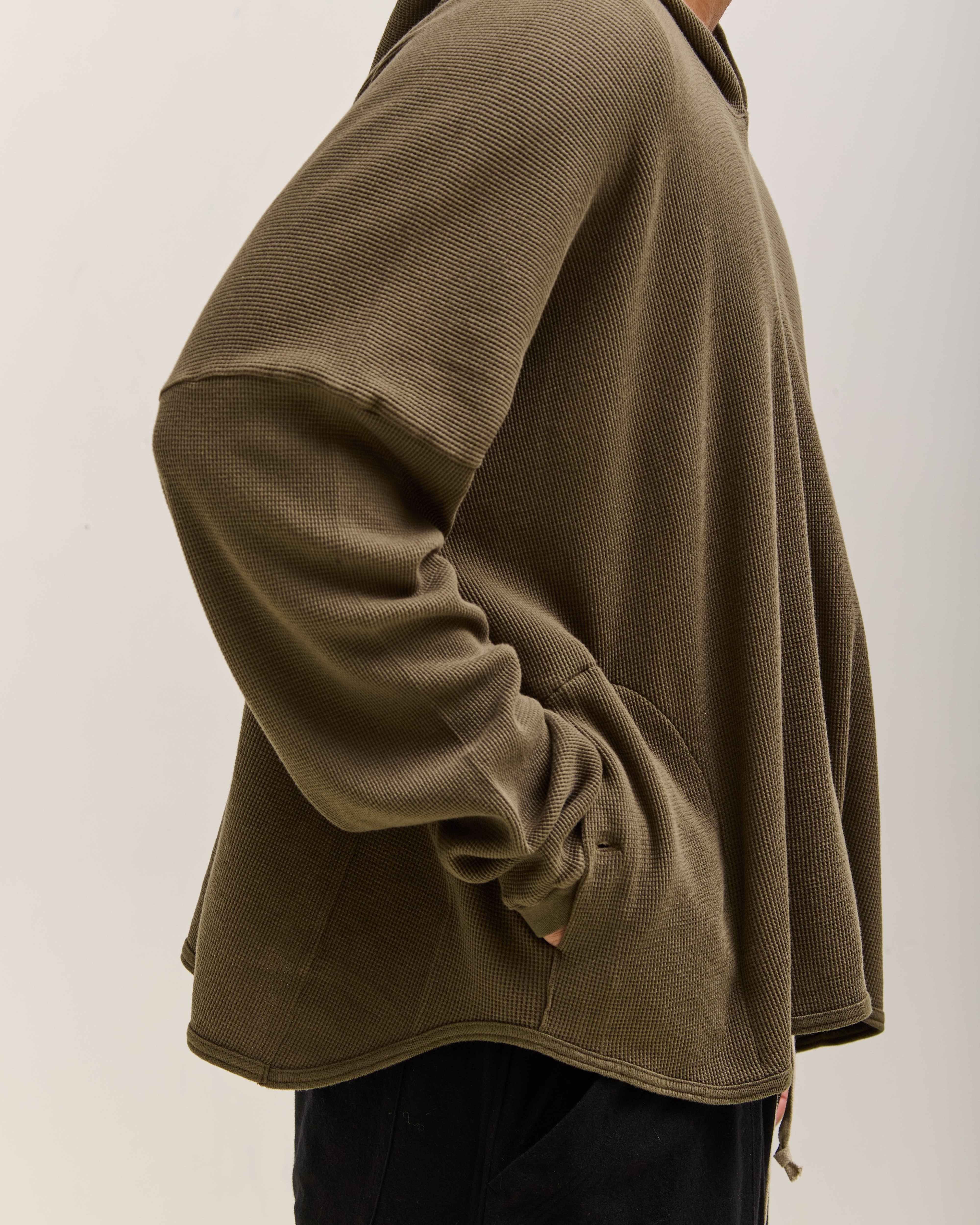 O by Jan-Jan Van Essche Wide Fit Hooded Waffle, Army Green – Glasswing