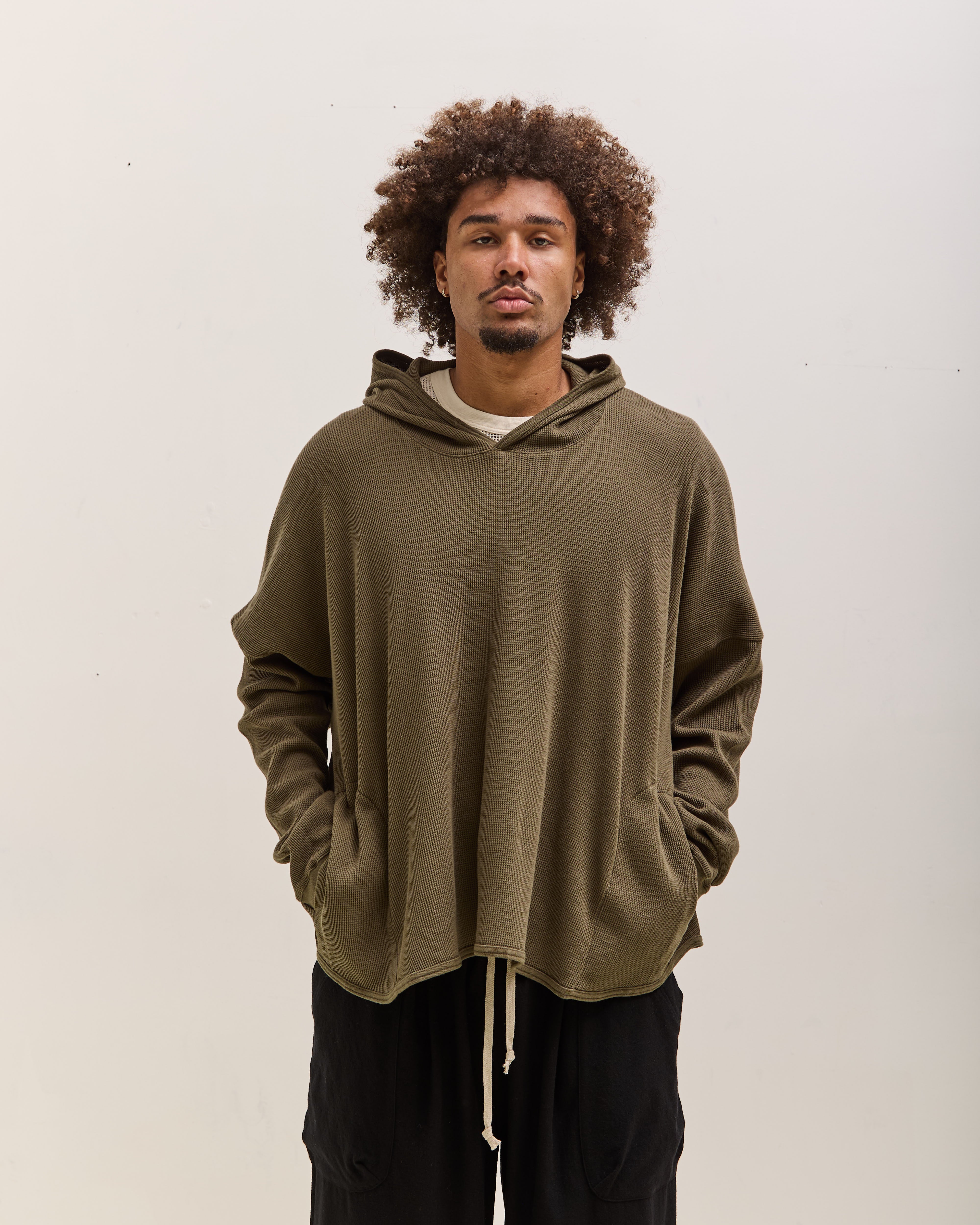 O by Jan-Jan Van Essche Wide Fit Hooded Waffle, Army Green – Glasswing