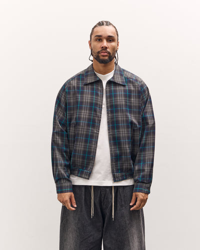 Sillage Zip Up Blouson Deadstock, Navy Plaid