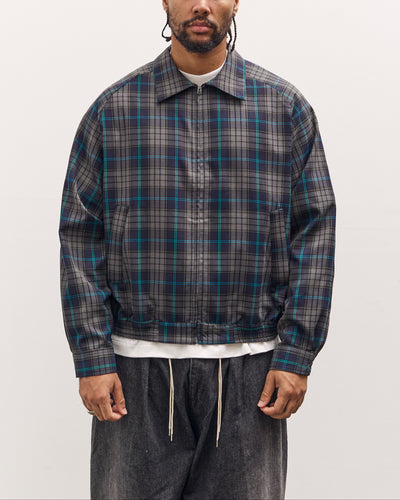 Sillage Zip Up Blouson Deadstock, Navy Plaid