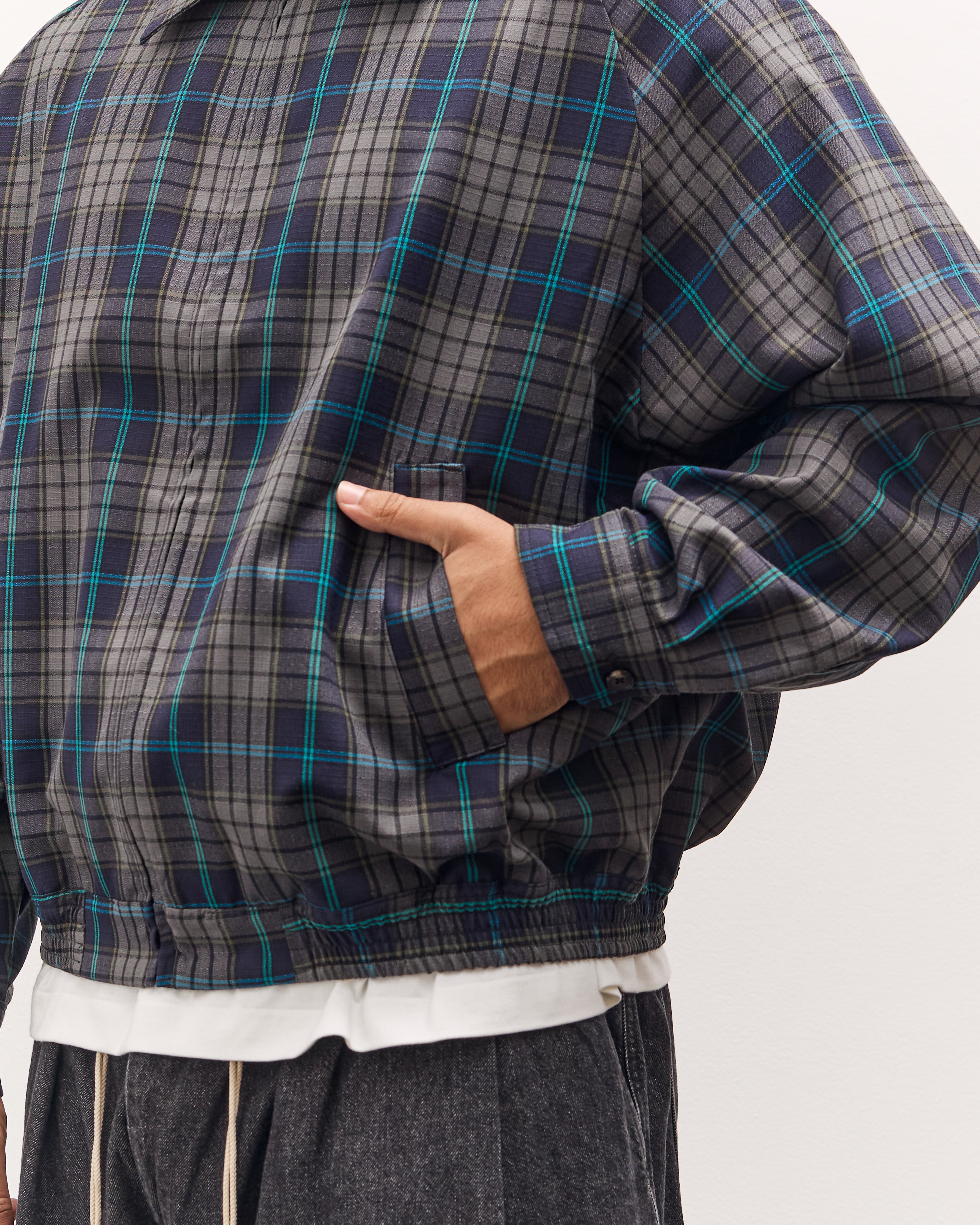 Sillage Zip Up Blouson Deadstock, Navy Plaid – Glasswing