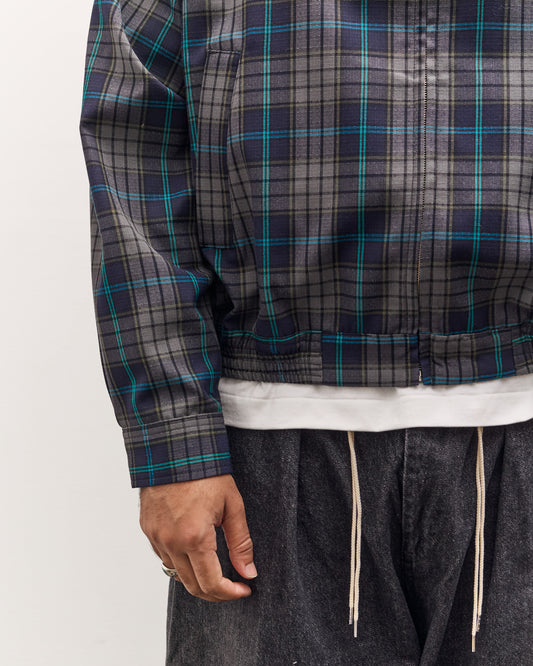 Sillage Zip Up Blouson Deadstock, Navy Plaid