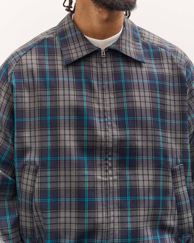 Sillage Zip Up Blouson Deadstock, Navy Plaid