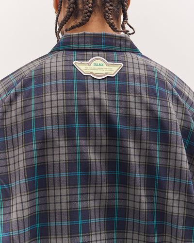 Sillage Zip Up Blouson Deadstock, Navy Plaid